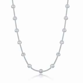 Sterling Silver Snake and Round Beads Chain, 18"