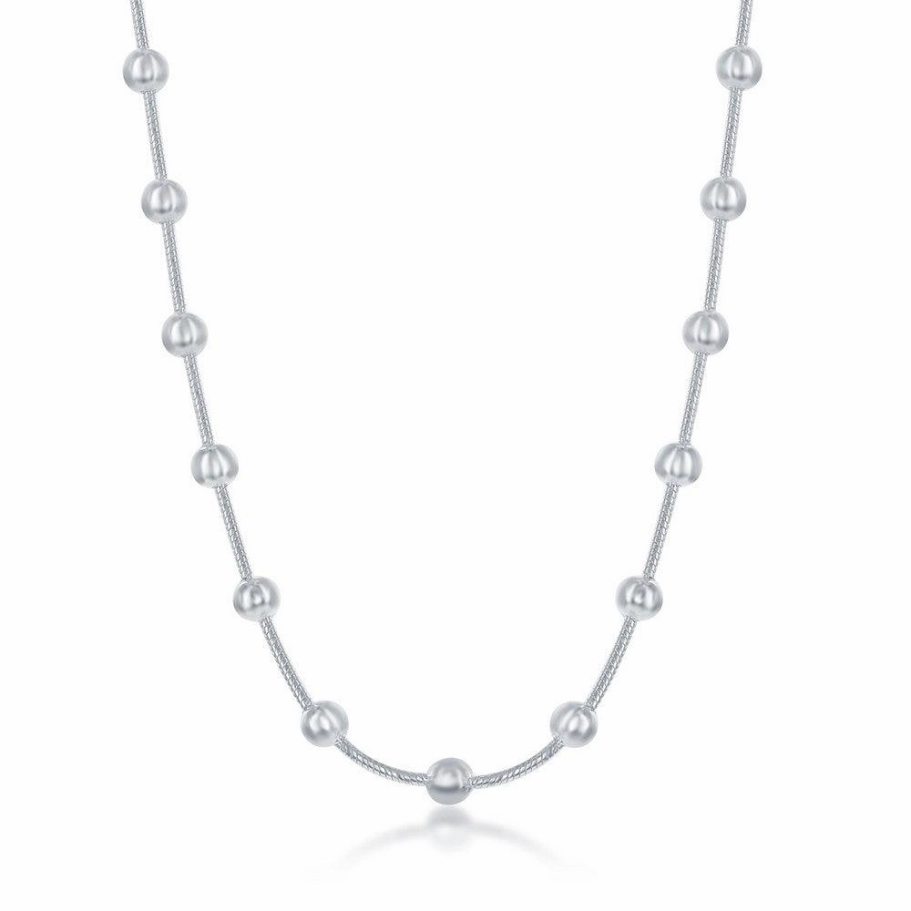 Sterling Silver Snake and Round Beads Chain, 9"