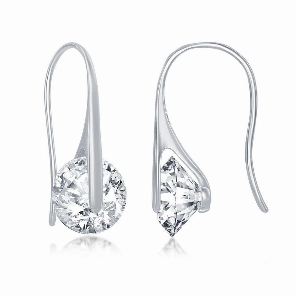 Sterling Silver Spinning Round CZ Earrings