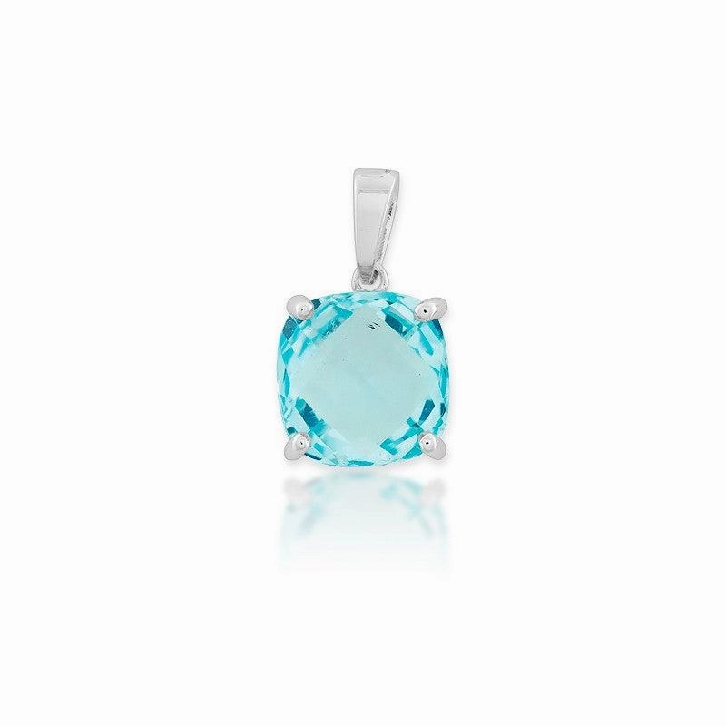 Sterling Silver Square Blue Topaz Prong Pendant