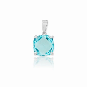Sterling Silver Square Blue Topaz Prong Pendant