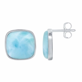 Sterling Silver Square Larimar Earrings