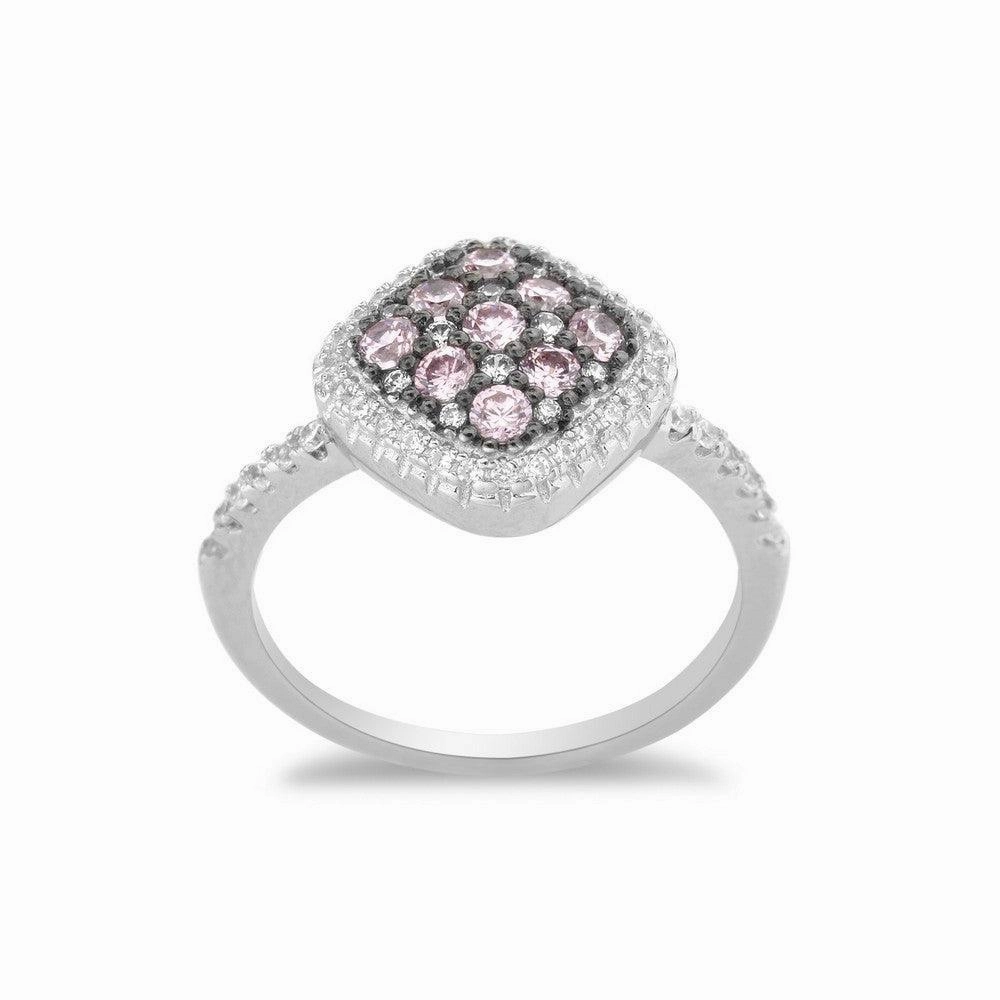 Sterling Silver Square Pink CZ Micro Pave Ring, Size 8