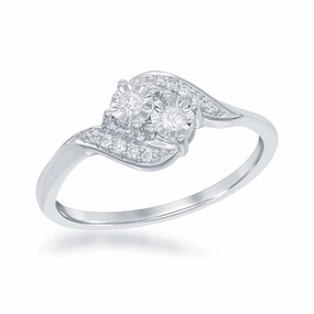 Sterling Silver Square Two Stone Diamond Ring - DIW-1682