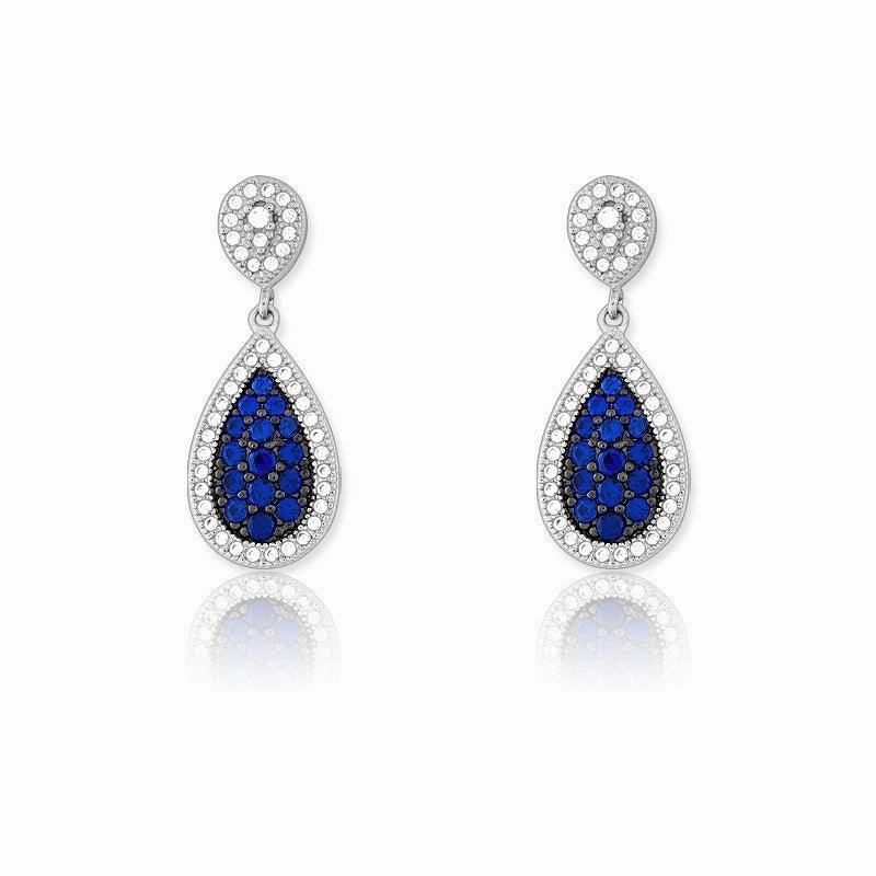 Sterling Silver Tear Shaped Sapphire Pave Earrings