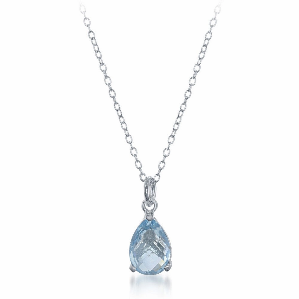 Sterling Silver Teardrop Blue Topaz Triple Prong Necklace