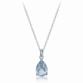 Sterling Silver Teardrop Blue Topaz Triple Prong Necklace