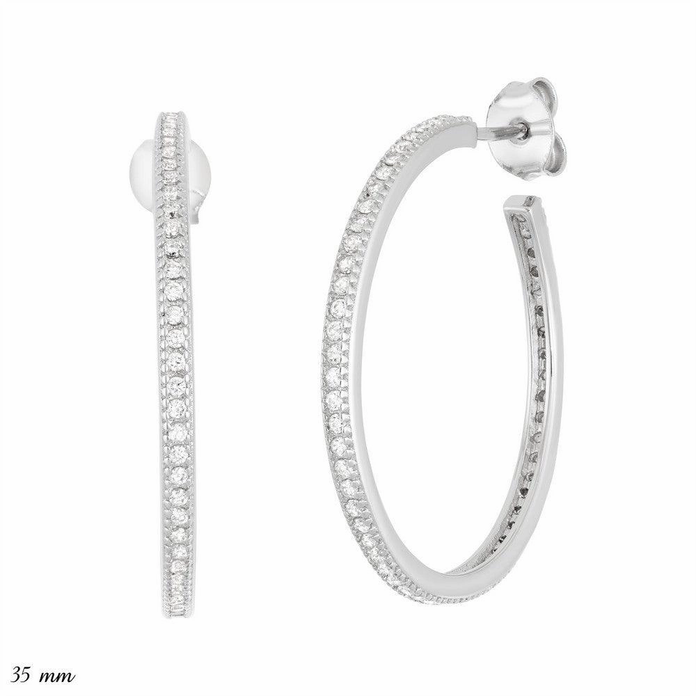 Sterling Silver Thin CZ Hoop Earrings, 30 mm