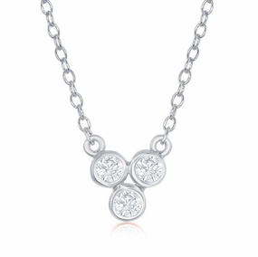 Sterling Silver Three Small Bezel-Set CZ Dainty Necklace