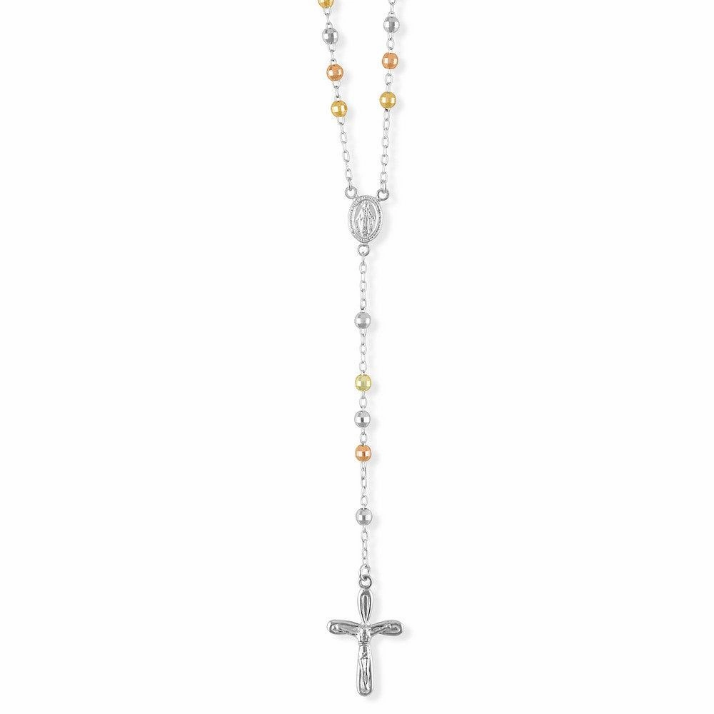 Sterling Silver Tri Color Beaded Rosary Necklace