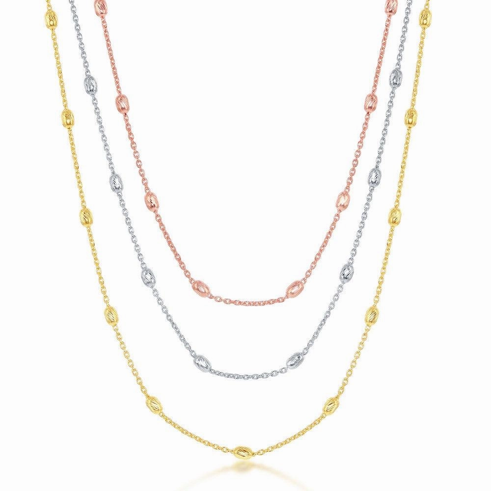 Sterling Silver Tri Color Oval Beaded Necklace