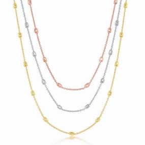 Sterling Silver Tri Color Oval Beaded Necklace