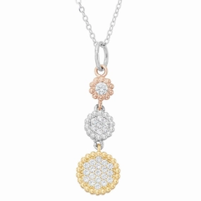 Sterling Silver Tri Color Triple Round CZ Pendant