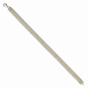 Sterling Silver Tri Color Triple Row CZ Tennis Bracelet, 7"