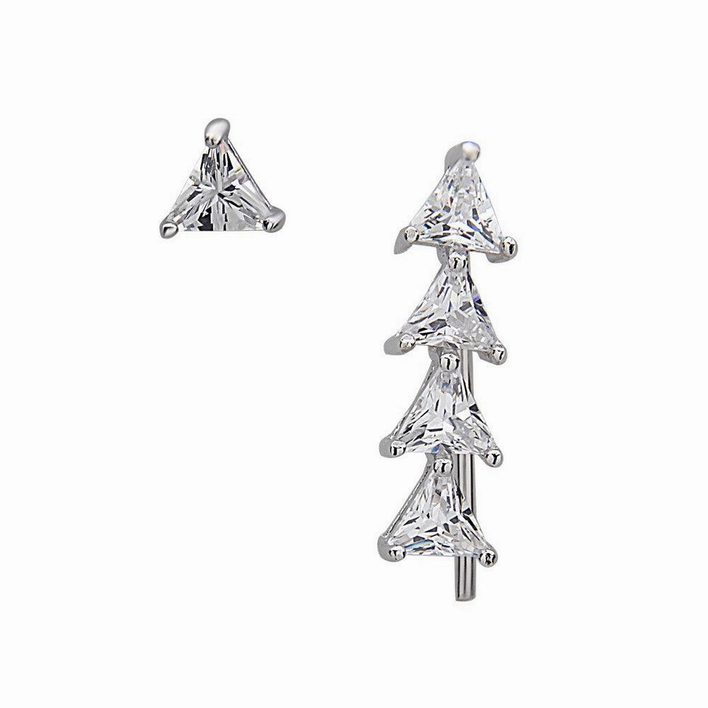 Sterling Silver Triangle CZ Climber Stud Earrings