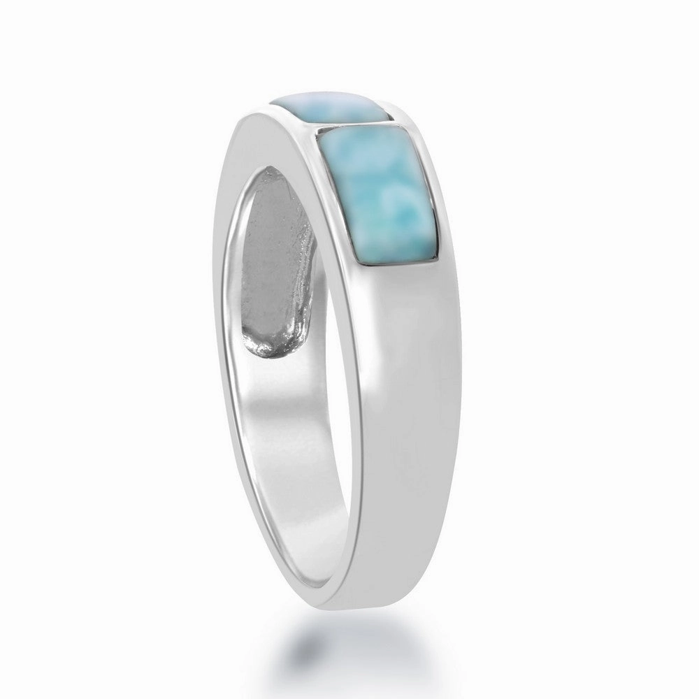 Sterling Silver Triple Larimar Ring, Size 9