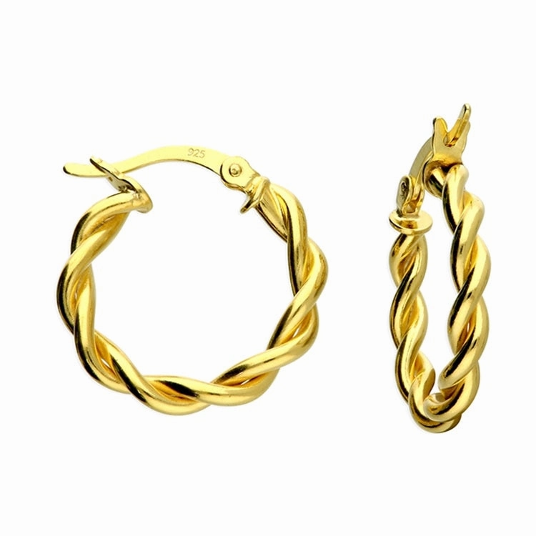Sterling Silver Twist Hoop Earrings - Gold Plated (20mm)