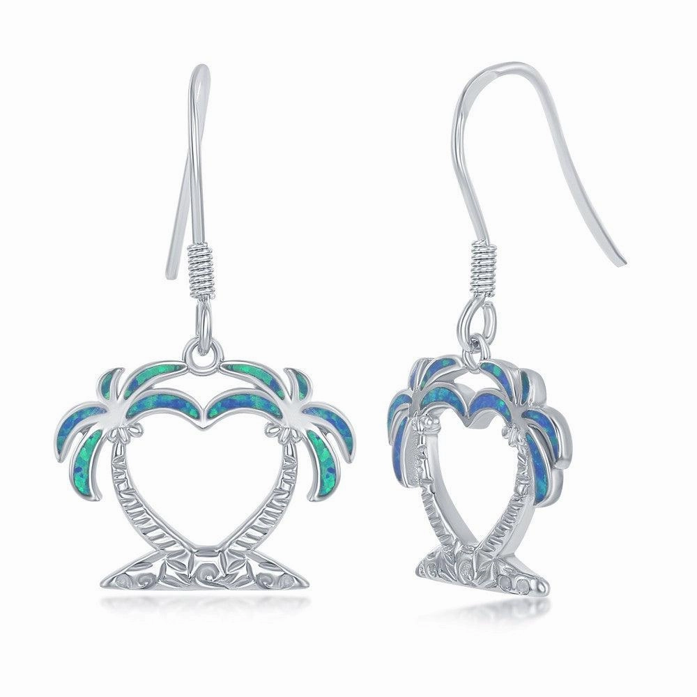 Sterling Silver Two Palm Trees Heart Earrings
