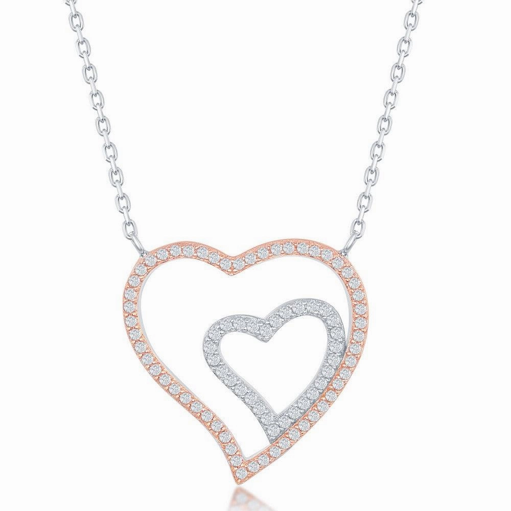 Sterling Silver Two-Tone Double Heart Necklace