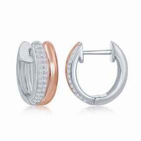 Sterling Silver Two-Tone Micro Pave Double Hoop Earrings