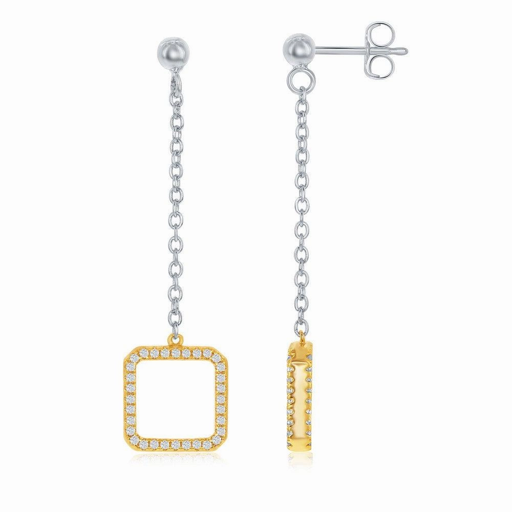Sterling Silver Two Tone Open Square Earrings