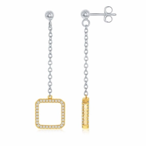 Sterling Silver Two Tone Open Square Earrings