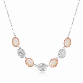 Sterling Silver Two-Tone Oval Micro Pave and MOP Necklace