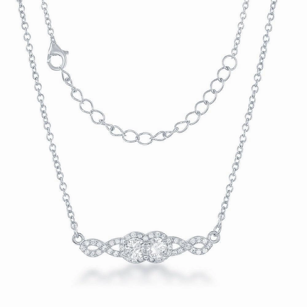 Sterling Silver Us2gether Two-Stone CZ Center Necklace