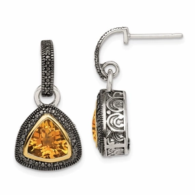 Sterling Silver w/ 14K Accent Citrine Dangle Earrings