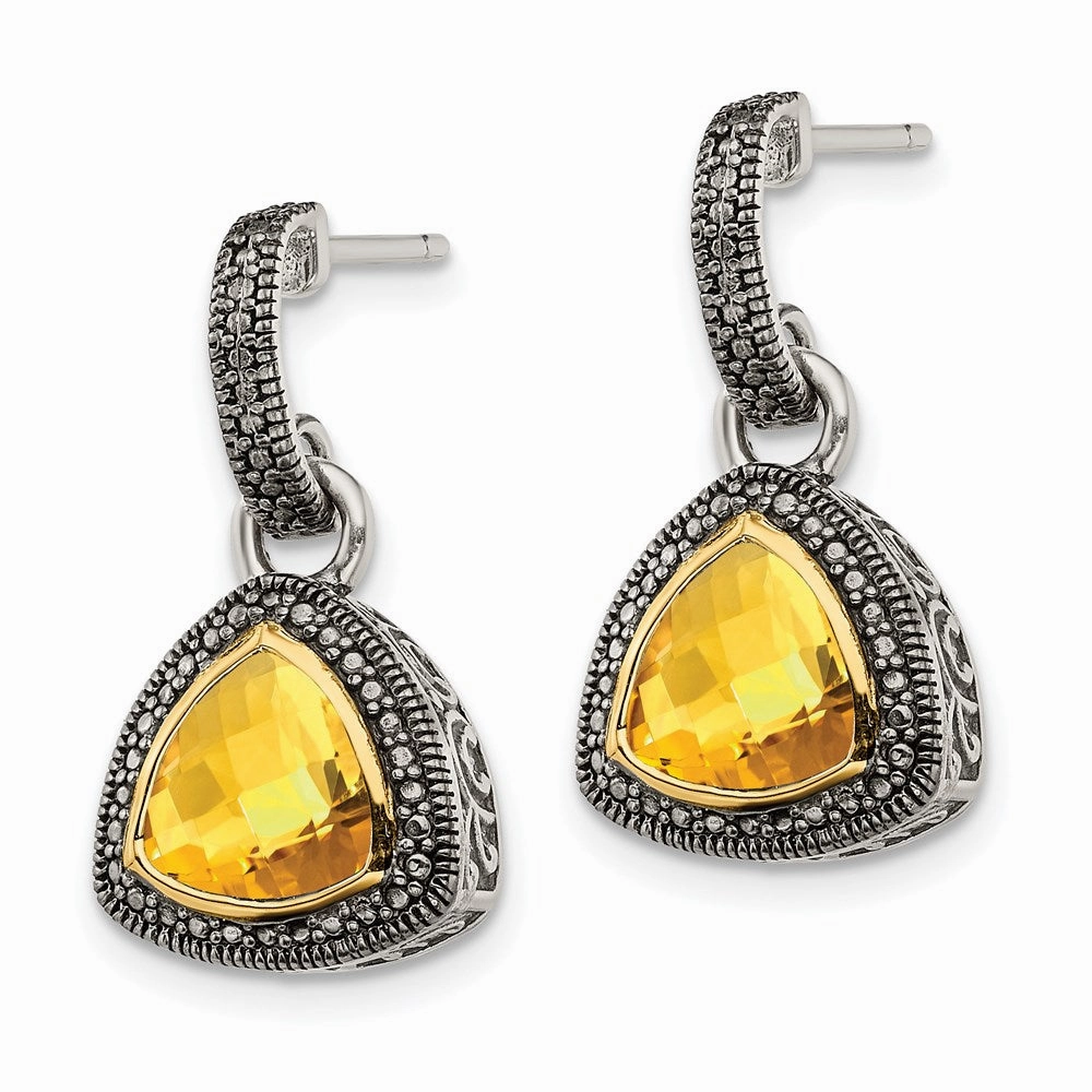Sterling Silver w/ 14K Accent Citrine Dangle Earrings