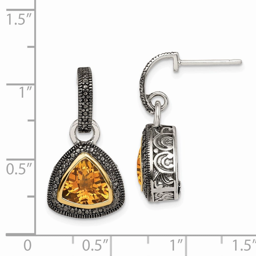 Sterling Silver w/ 14K Accent Citrine Dangle Earrings