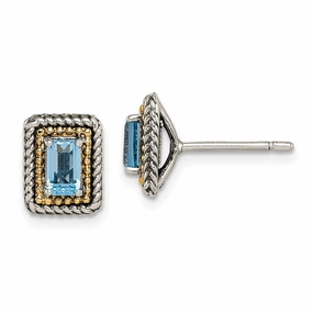 Sterling Silver w/ 14K Accent Light Swiss Blue Topaz Post Earrings
