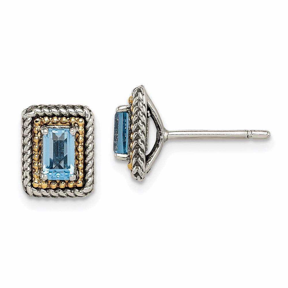 Sterling Silver w/ 14K Accent Light Swiss Blue Topaz Post Earrings