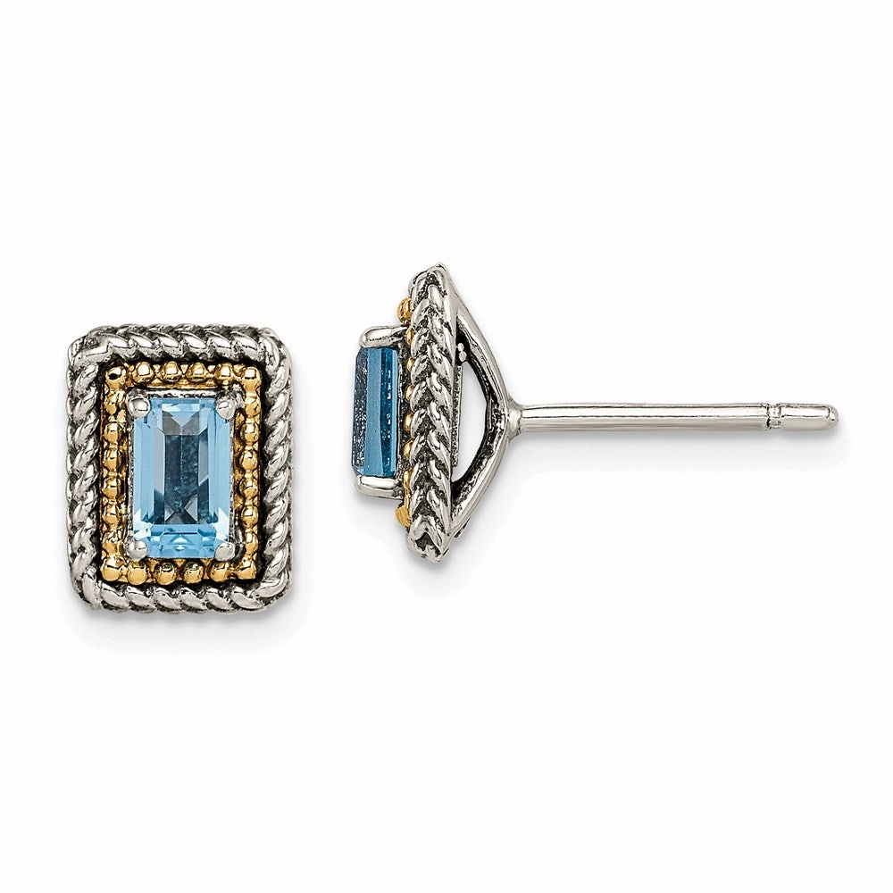 Sterling Silver w/ 14K Accent Light Swiss Blue Topaz Post Earrings