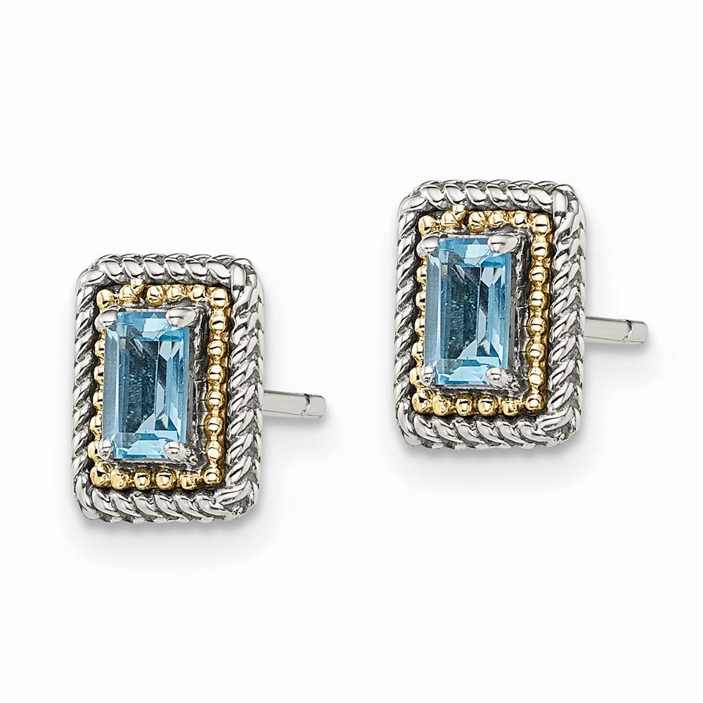 Sterling Silver w/ 14K Accent Light Swiss Blue Topaz Post Earrings