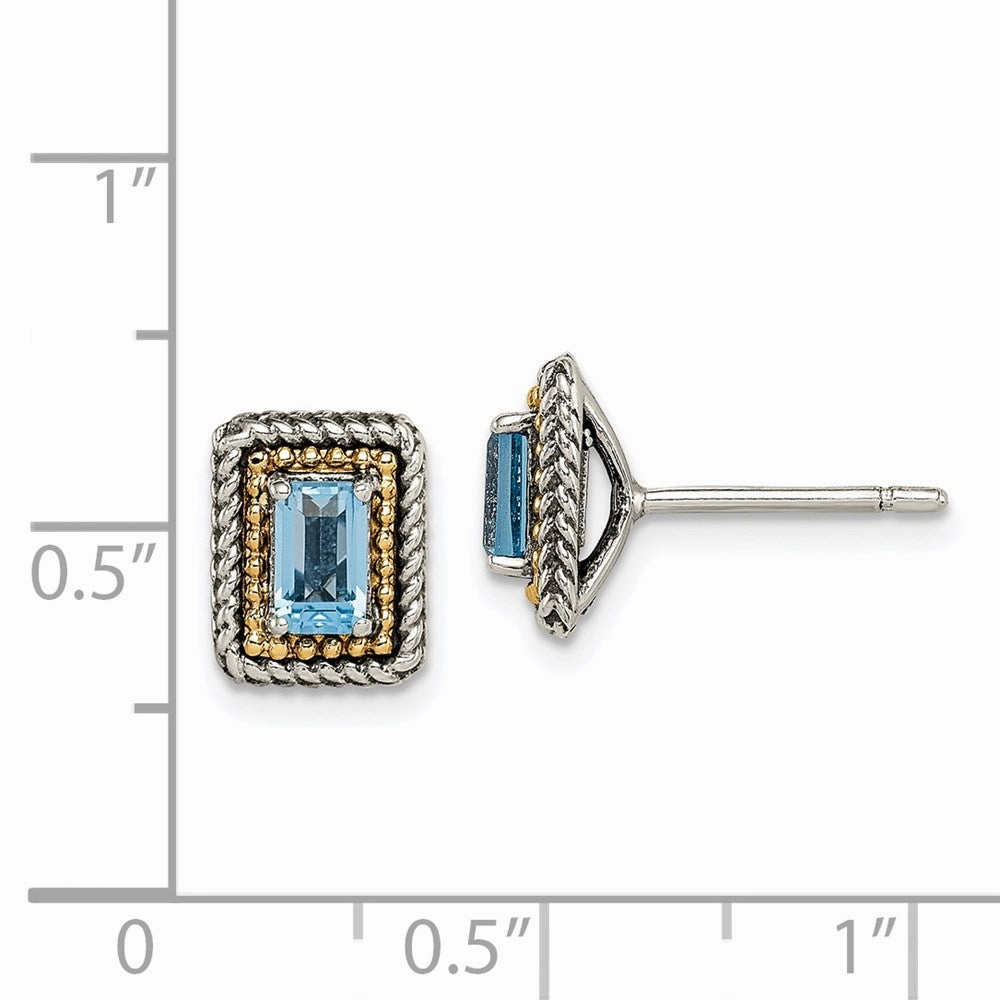 Sterling Silver w/ 14K Accent Light Swiss Blue Topaz Post Earrings