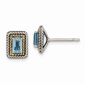Sterling Silver w/ 14K Accent Light Swiss Blue Topaz Post Earrings