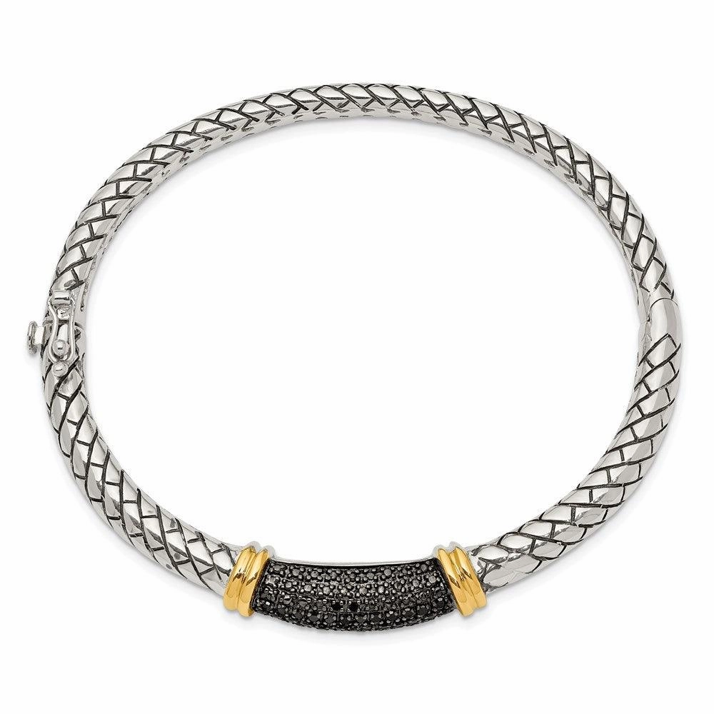 Sterling Silver w/14k Black Diamond Bangle Bracelet