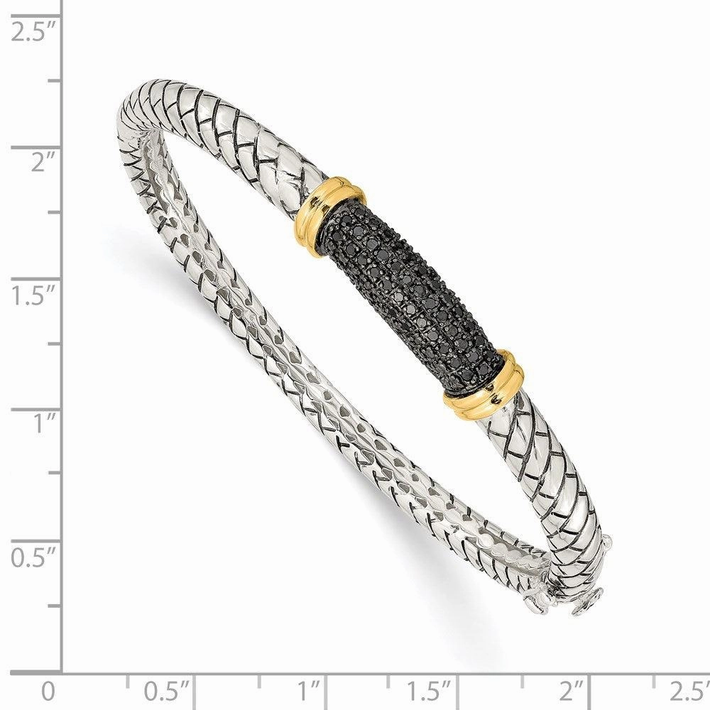 Sterling Silver w/14k Black Diamond Bangle Bracelet