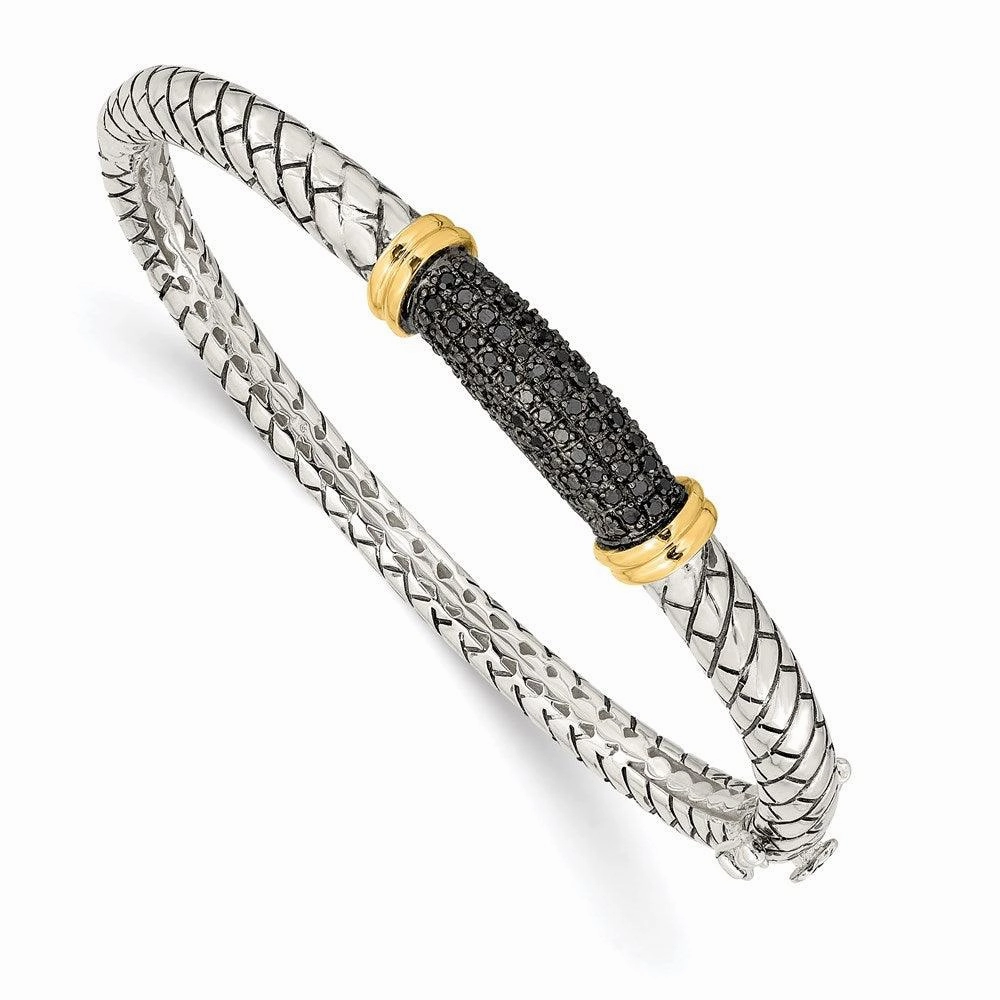 Sterling Silver w/14k Black Diamond Bangle Bracelet