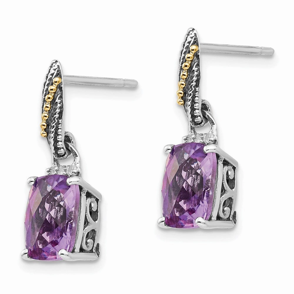 Sterling Silver w/14k Diamond and Amethyst Dangle Post Earrings