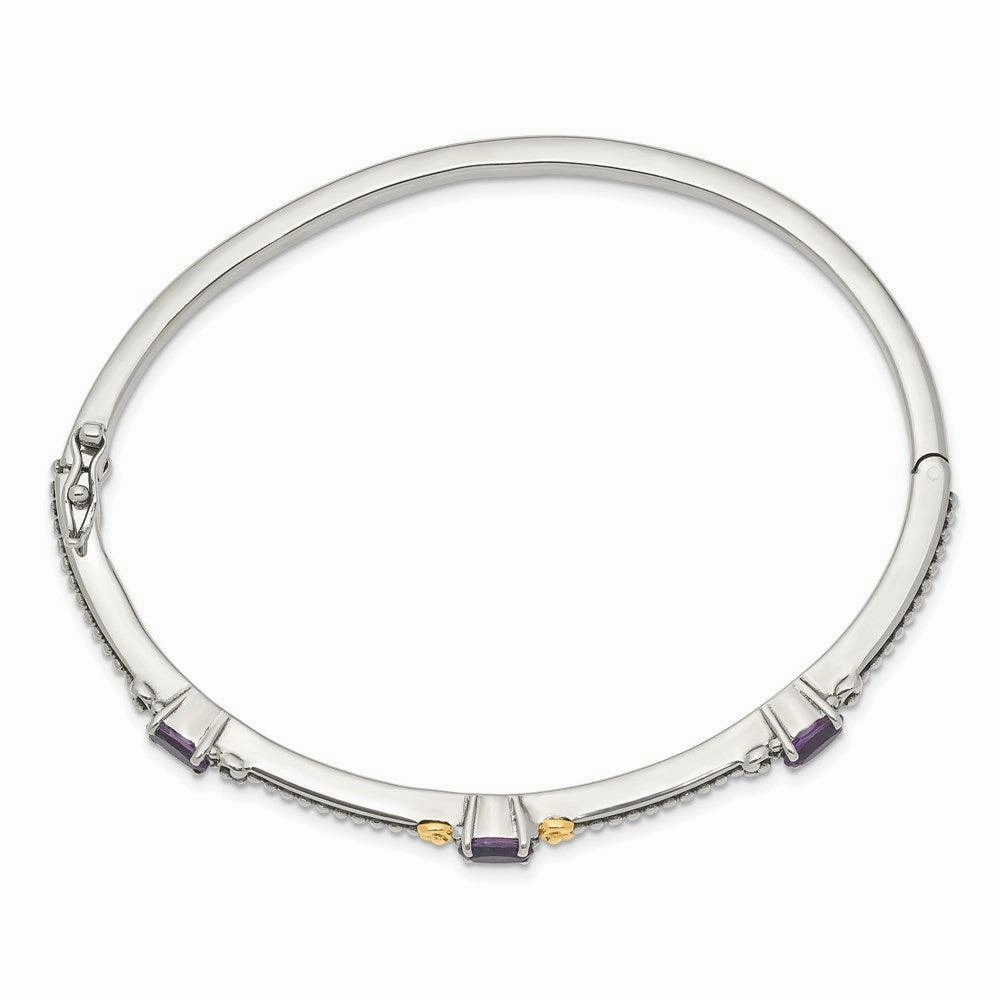Sterling Silver w/14ky Amethyst Hinged Bangle