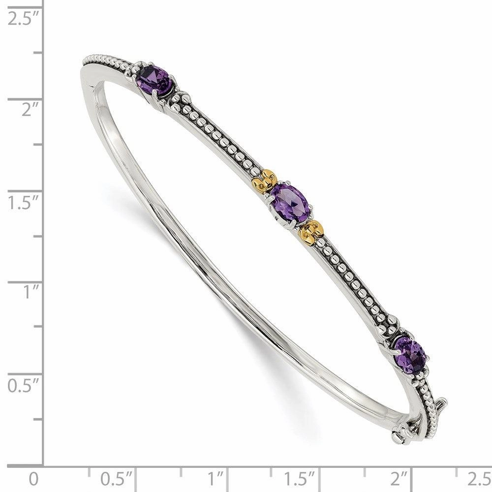 Sterling Silver w/14ky Amethyst Hinged Bangle