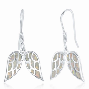 Sterling Silver White Inlay Angel Wings Earrings
