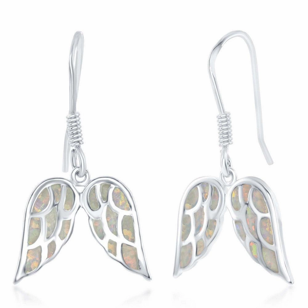 Sterling Silver White Inlay Angel Wings Earrings