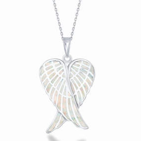 Sterling Silver White Inlay Angel Wings Pendant