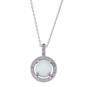 Sterling Silver White Inlay Opal Amethyst Pendant