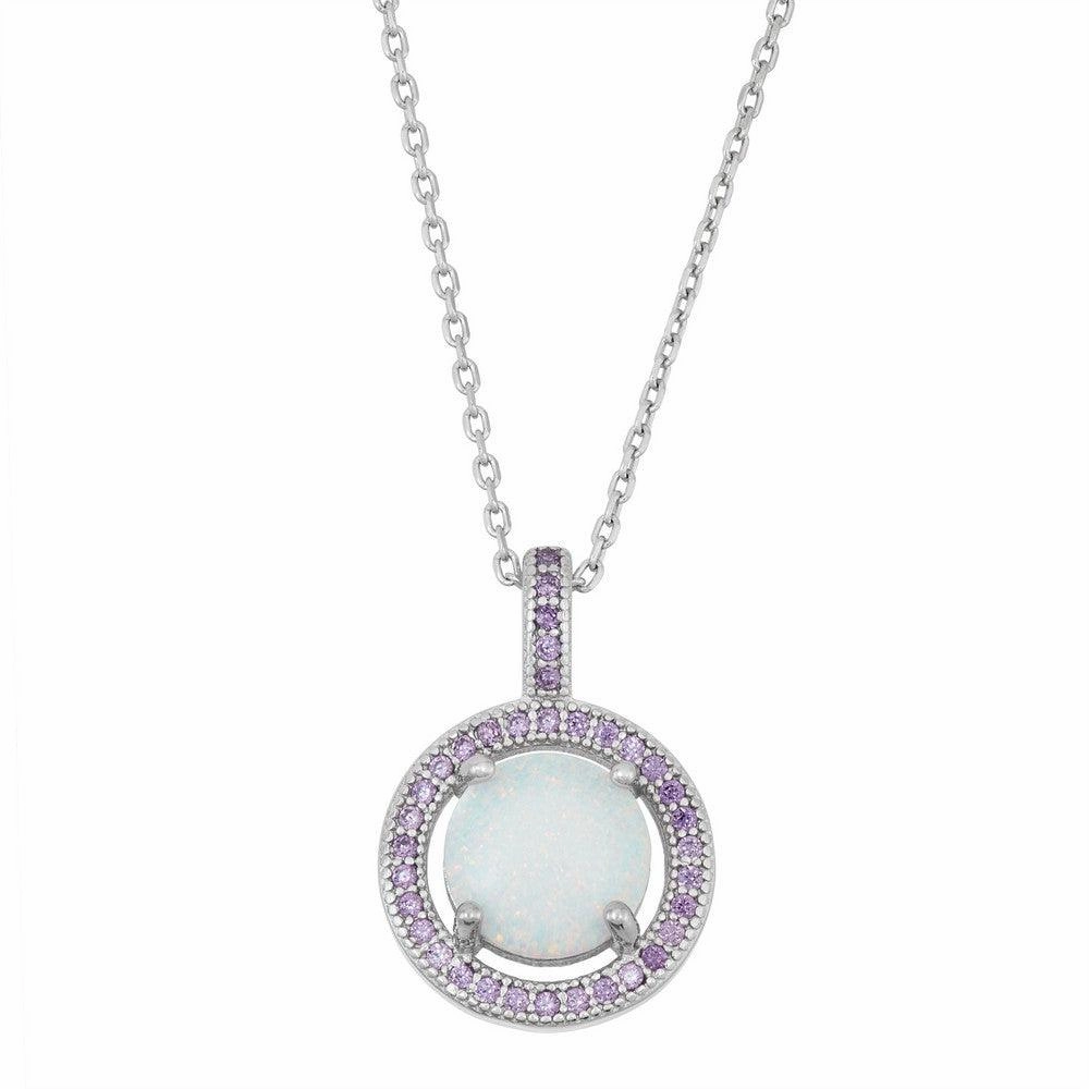 Sterling Silver White Inlay Opal Amethyst Pendant