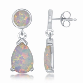 Sterling Silver White Inlay Opal Dangling Earrings
