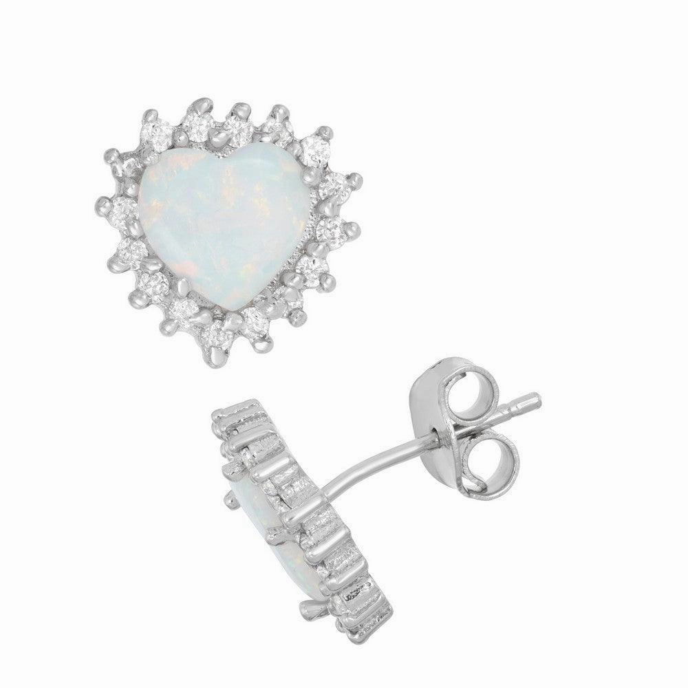 Sterling Silver White Inlay Opal Heart Earrings
